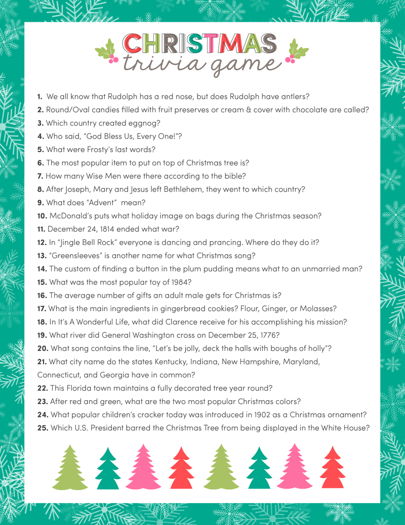 Free Printable Christmas Trivia Quiz Questions And Answers Free 