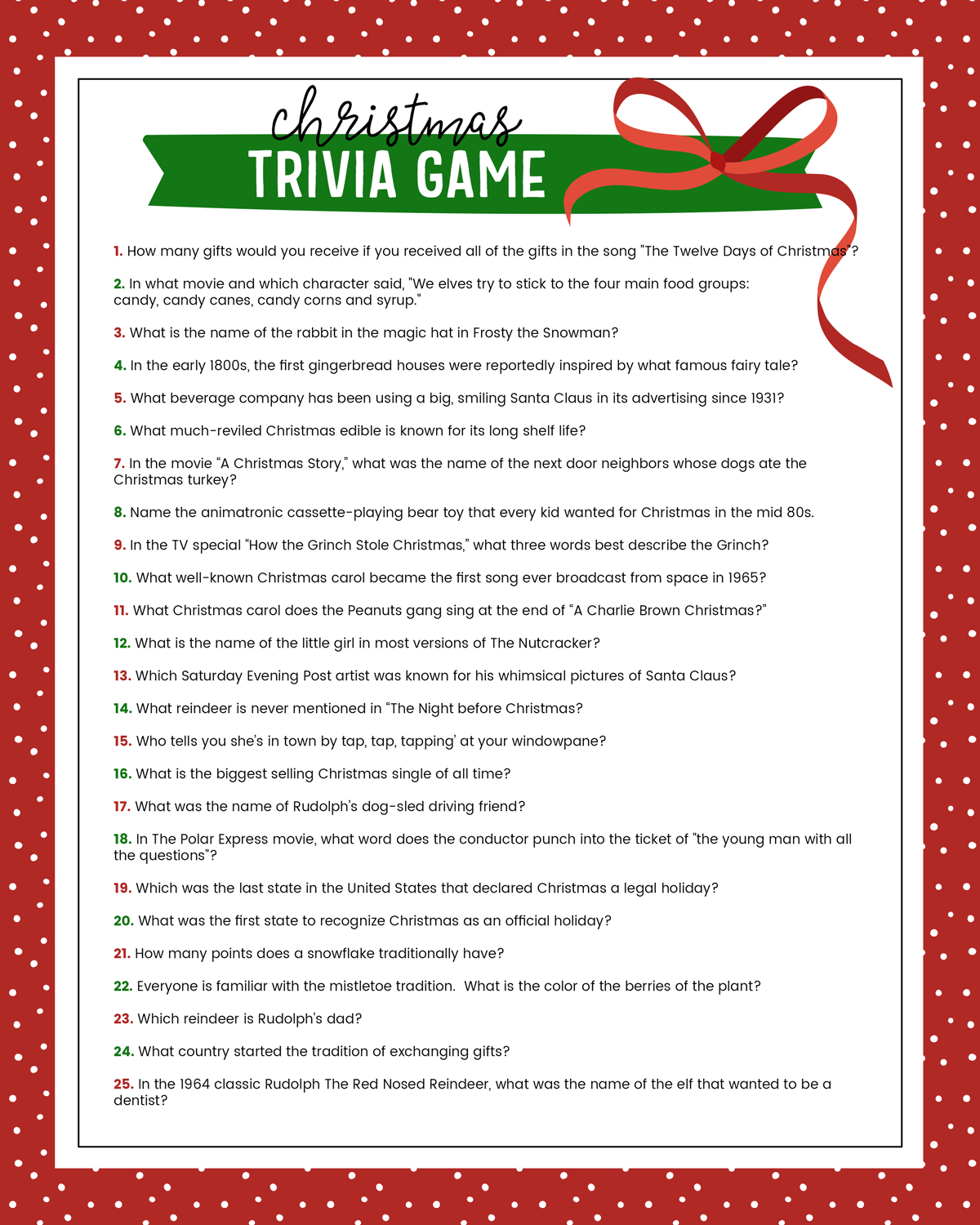 Free Christmas Trivia Game | Lil&amp;#039; Luna - Free Printable Christmas Trivia Quiz