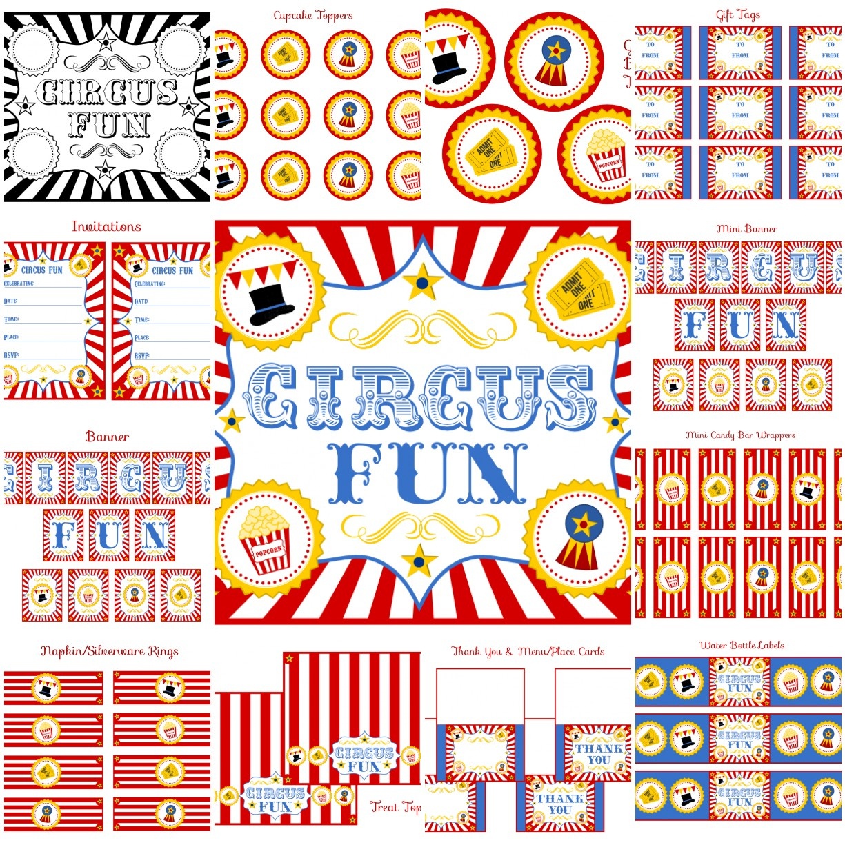 Free Circus Birthday Party Printables From Printabelle | Catch My Party - Free Printable Carnival Decorations