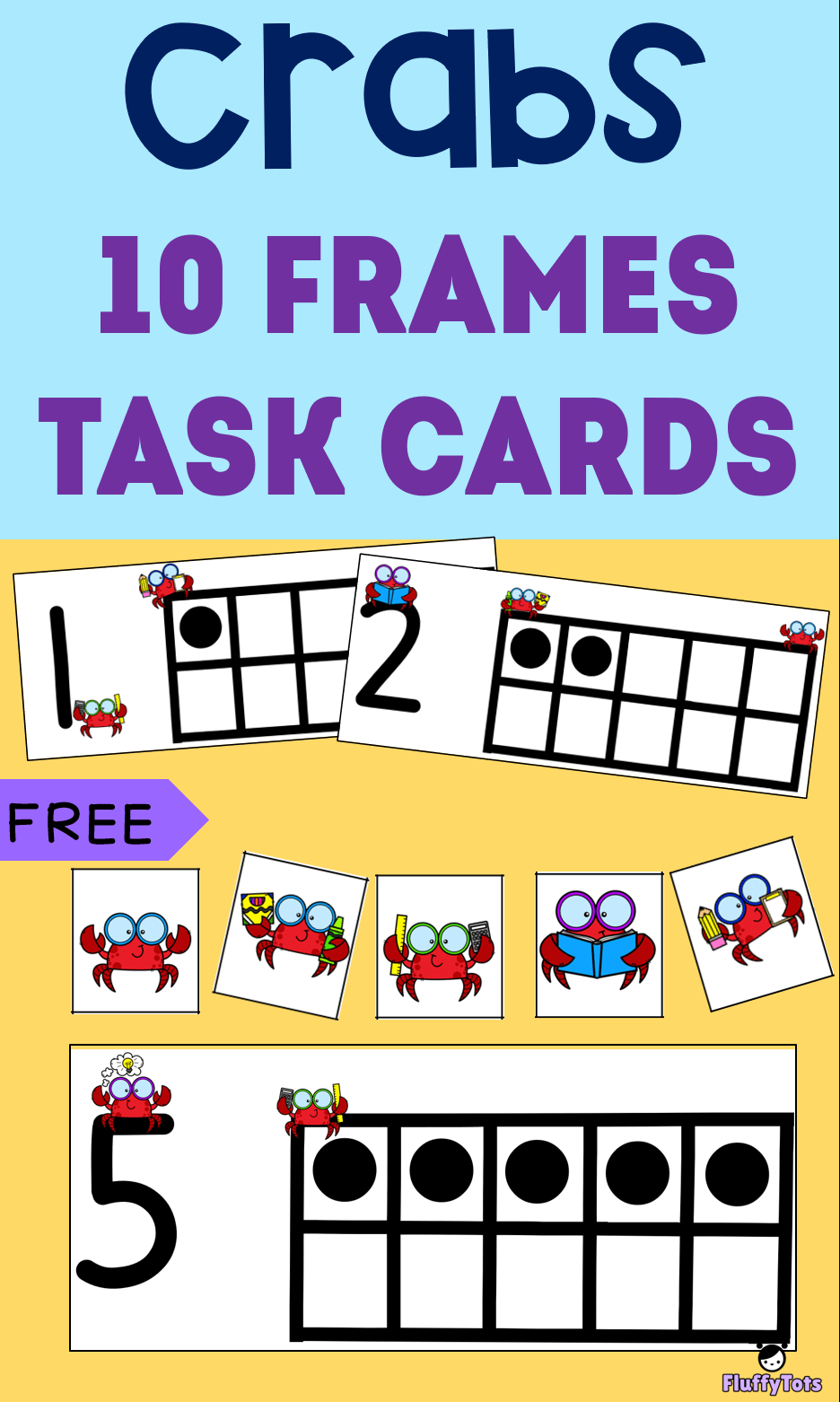 Free Crabs 10-Frames Task Cards : Perfect For Preschoolers And - Free Printable Kindergarten Task Cards