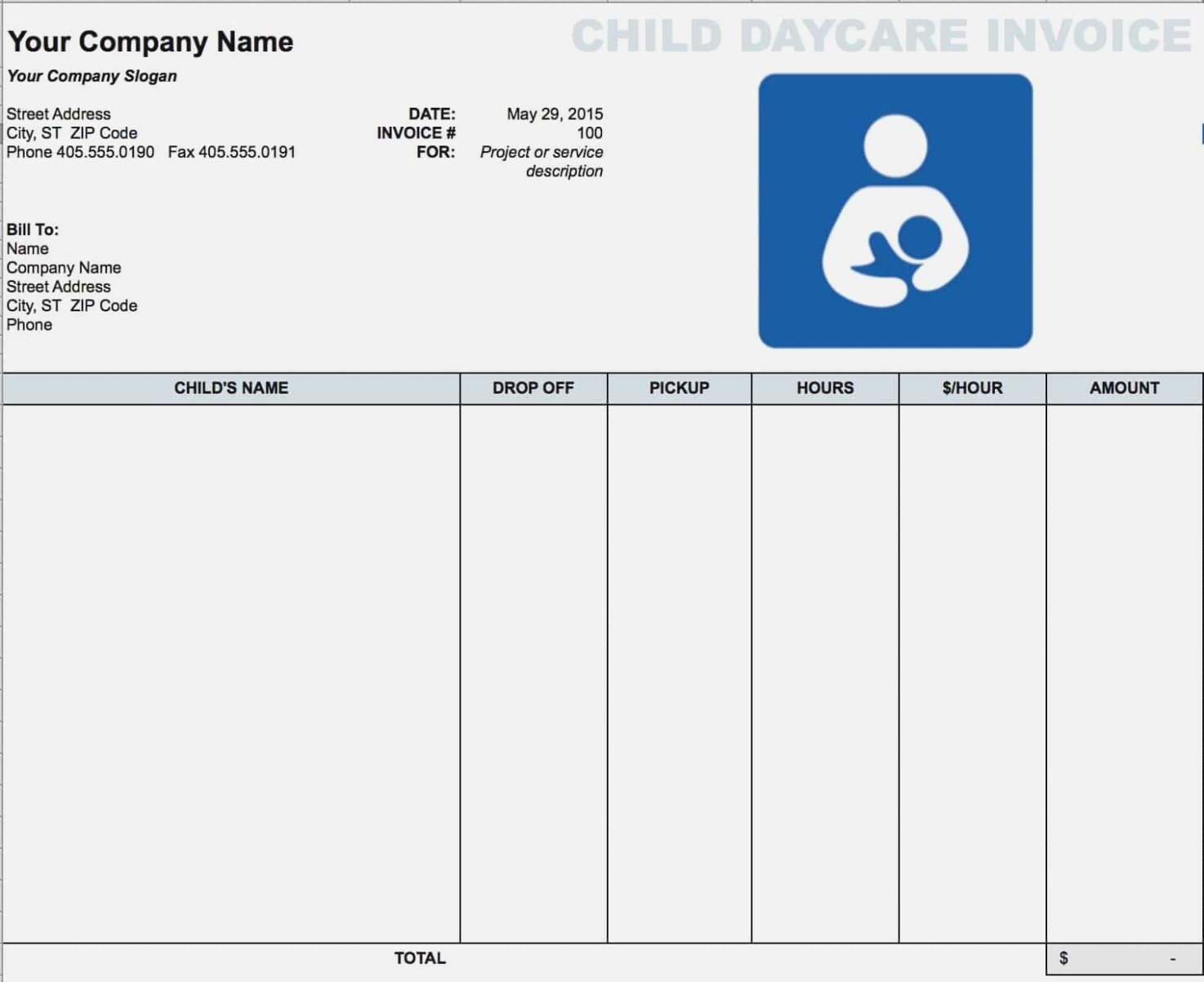 Free Daycare (Child) Invoice Template | Excel | Pdf | Word ( – The - Free Printable Daycare Receipts