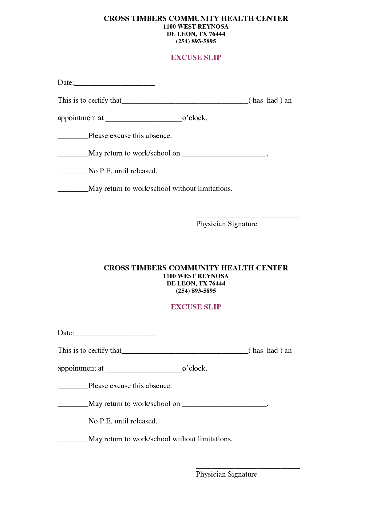 Free Doctors Note Templates