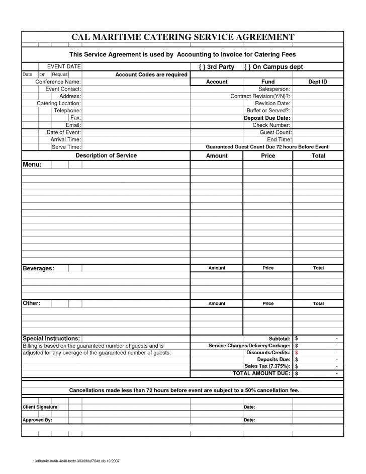 Free Printable Catering Invoice Template