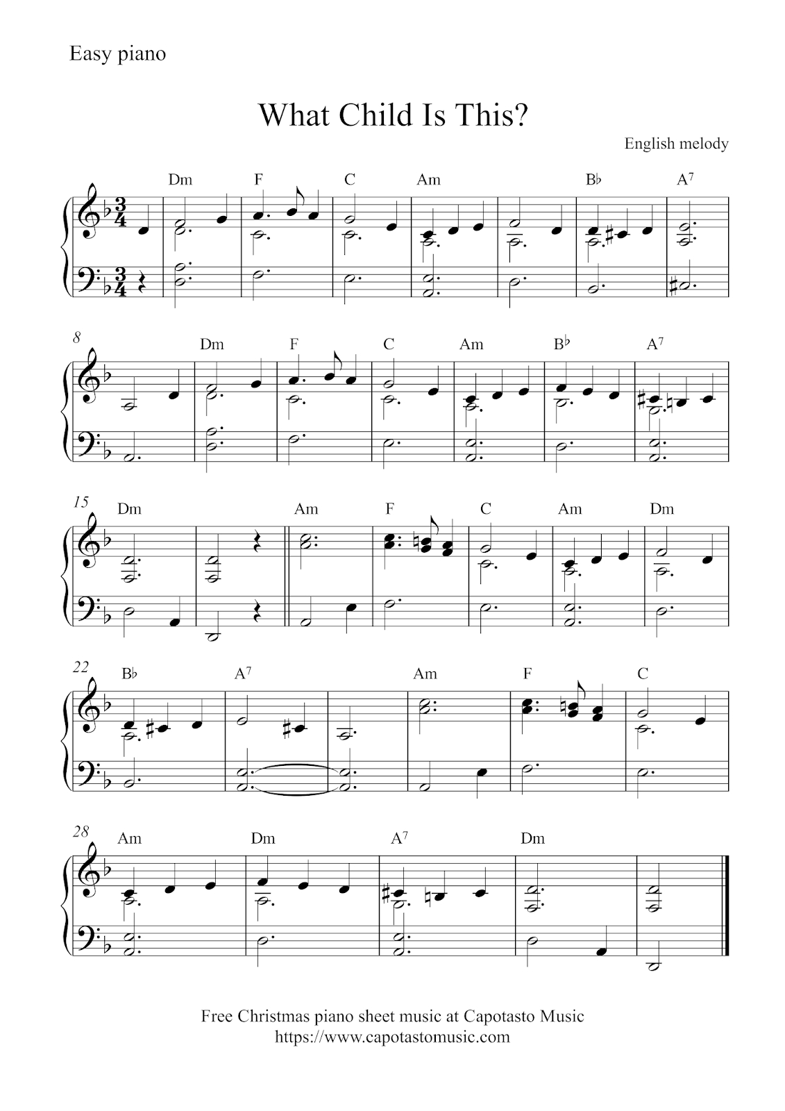 Free Easy Christmas Piano Sheet Music | What Child Is This? - Christmas Piano Sheet Music Easy Free Printable