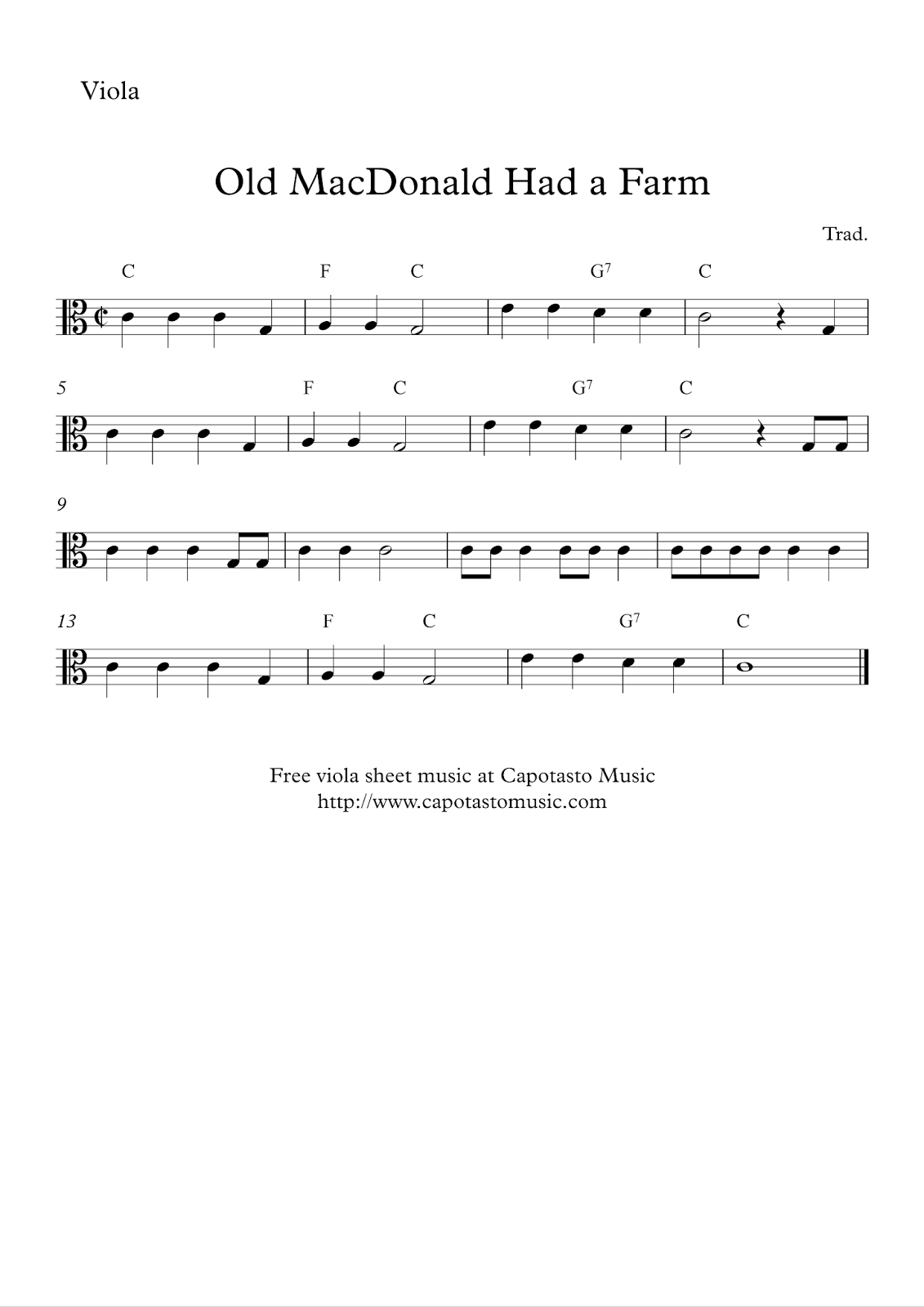Free Easy Viola Sheet Music - Old Macdonald Had A Farm - Viola Sheet Music Free Printable