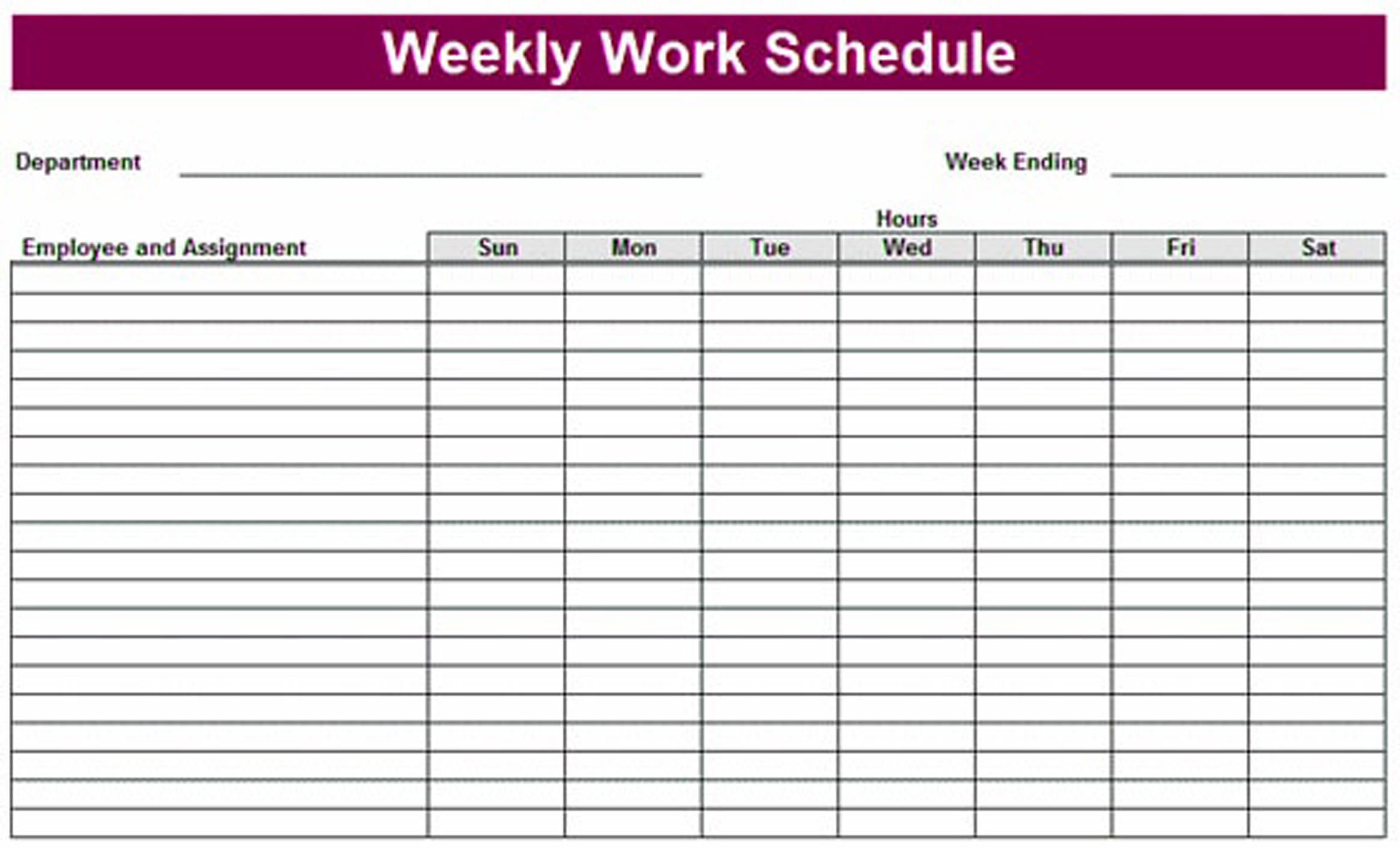 Printable Employee Work Schedule Template