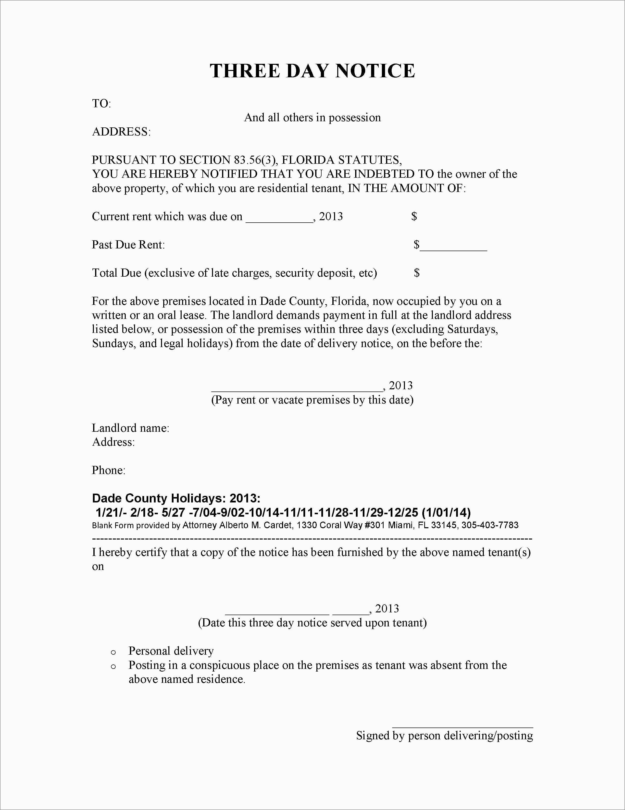 Free Printable 3 Day Eviction Notice