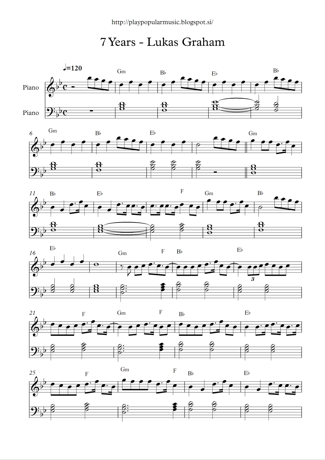 Free Full Piano Sheet Music: 7 Years – Lukas Graham.pdf My Favourite - Free Printable Music Sheets Pdf