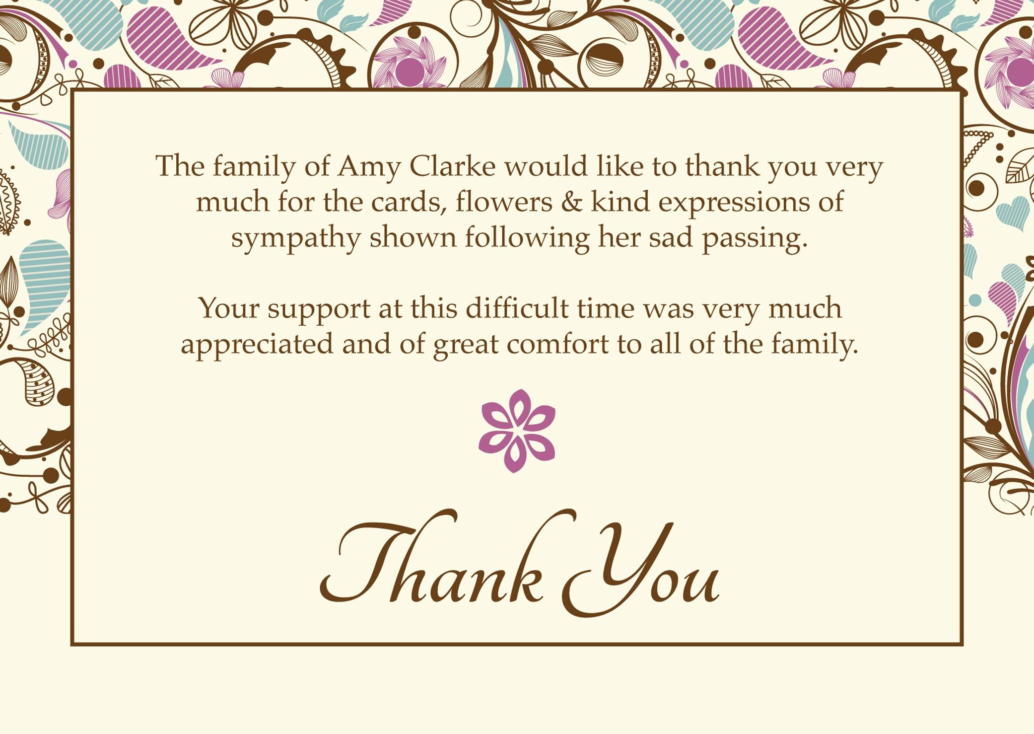 Funeral Thank You Card Template Sympathy Acknowledgement Card Sympathy 