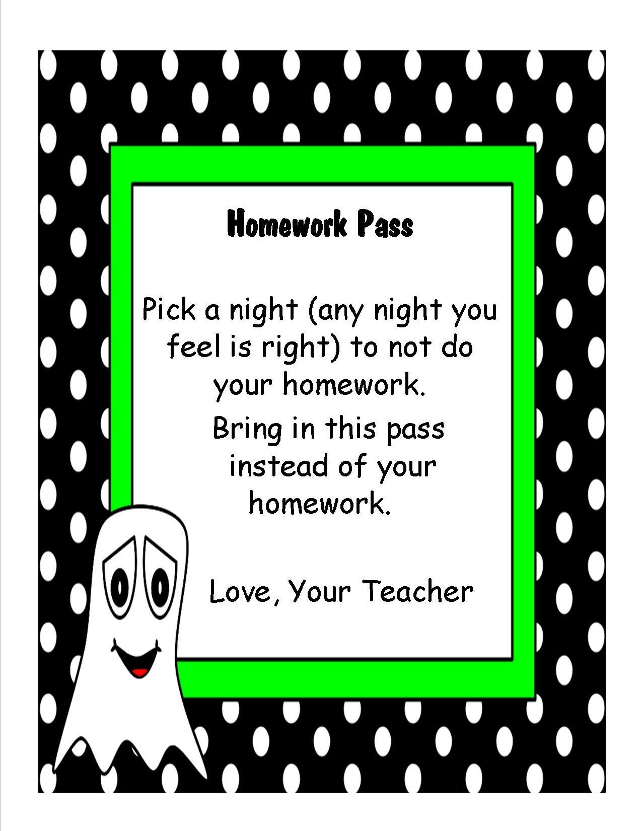 free printable halloween homework passes