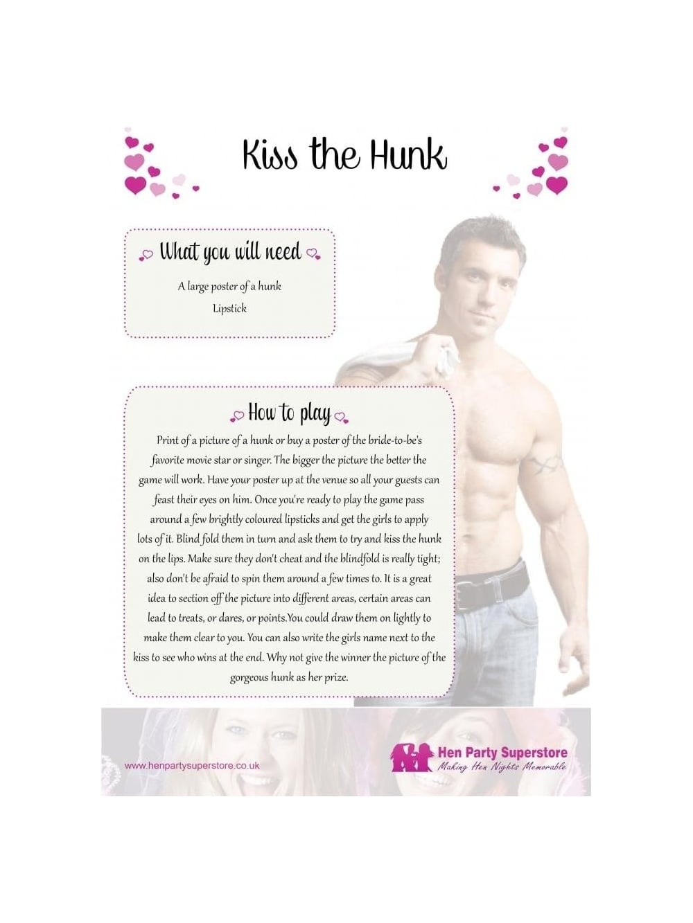 Free Hen Night Games | Fun Hen Party Games | Hen Party Superstore - Pin The Junk On The Hunk Free Printable