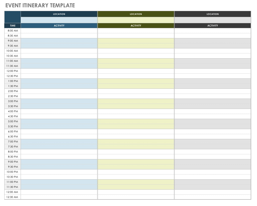 Free Itinerary Templates | Smartsheet - Free Printable Itinerary