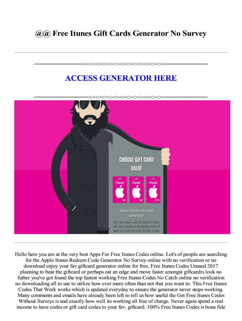 Free Itunes Gift Cards Generator No Survey Fill Online, Printable - Free Printable Survey Generator