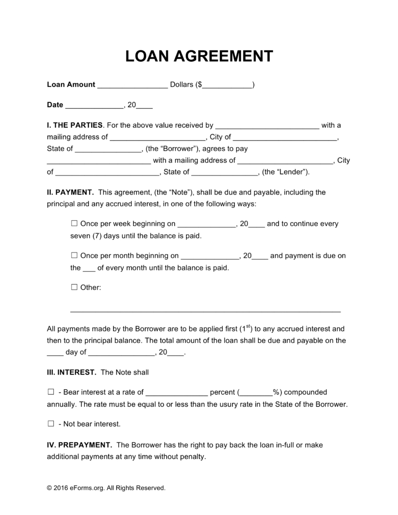 Free Loan Agreement Templates - Pdf | Word | Eforms – Free Fillable - Free Printable Loan Forms