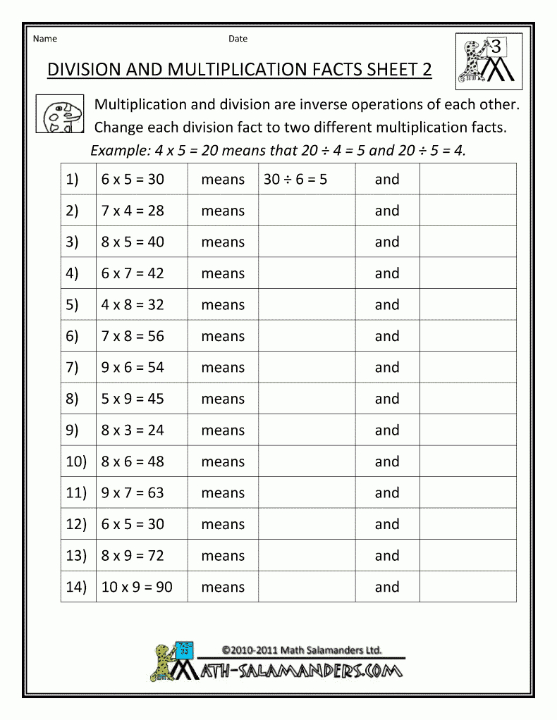 Free Math Work Sheets Division Multiplication Facts - Free Printable Division Worksheets Grade 3