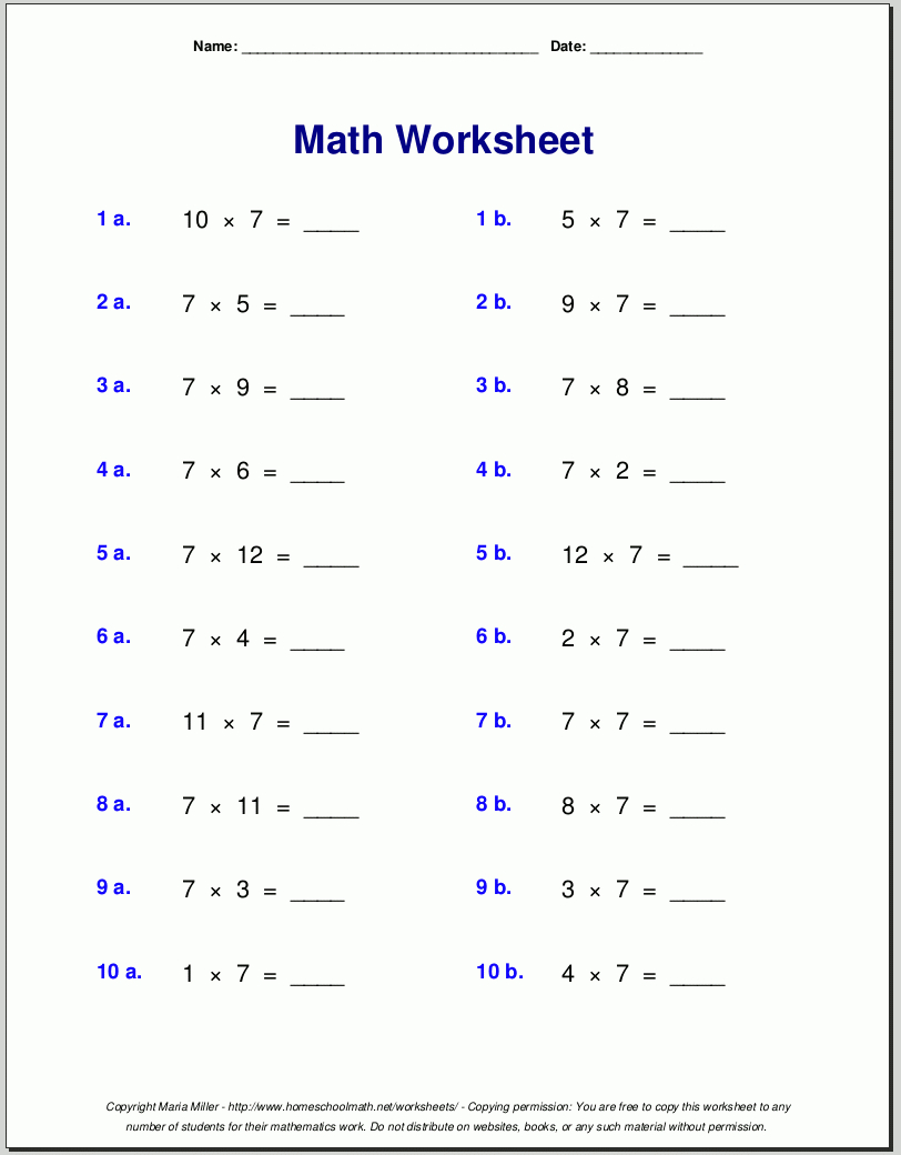 Free Math Worksheets - Free Printable Math Worksheets