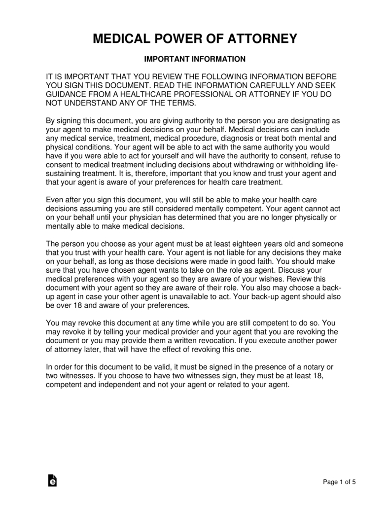 Free Printable Medical Power Of Attorney Forms Free Printable