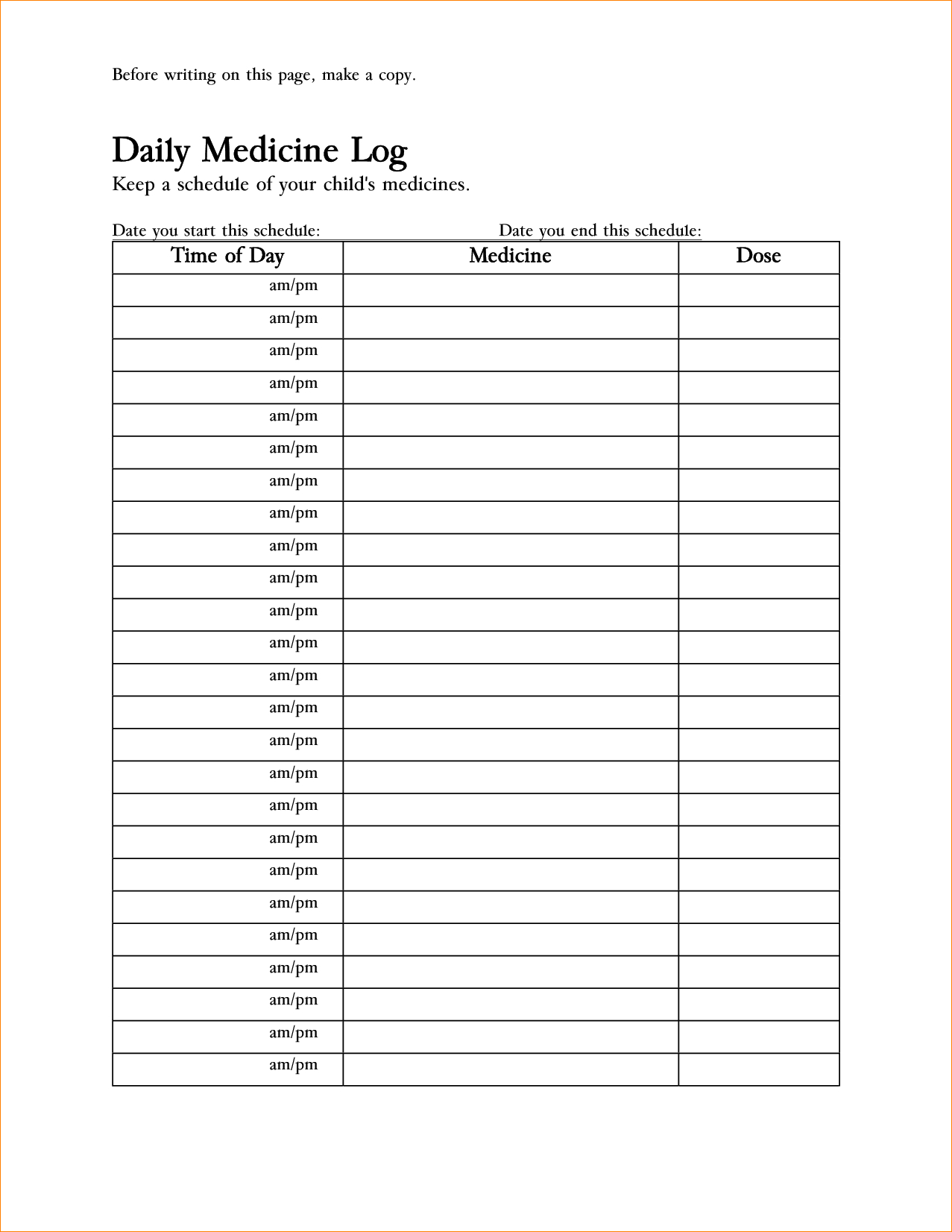 How To Make A Medicine Chart