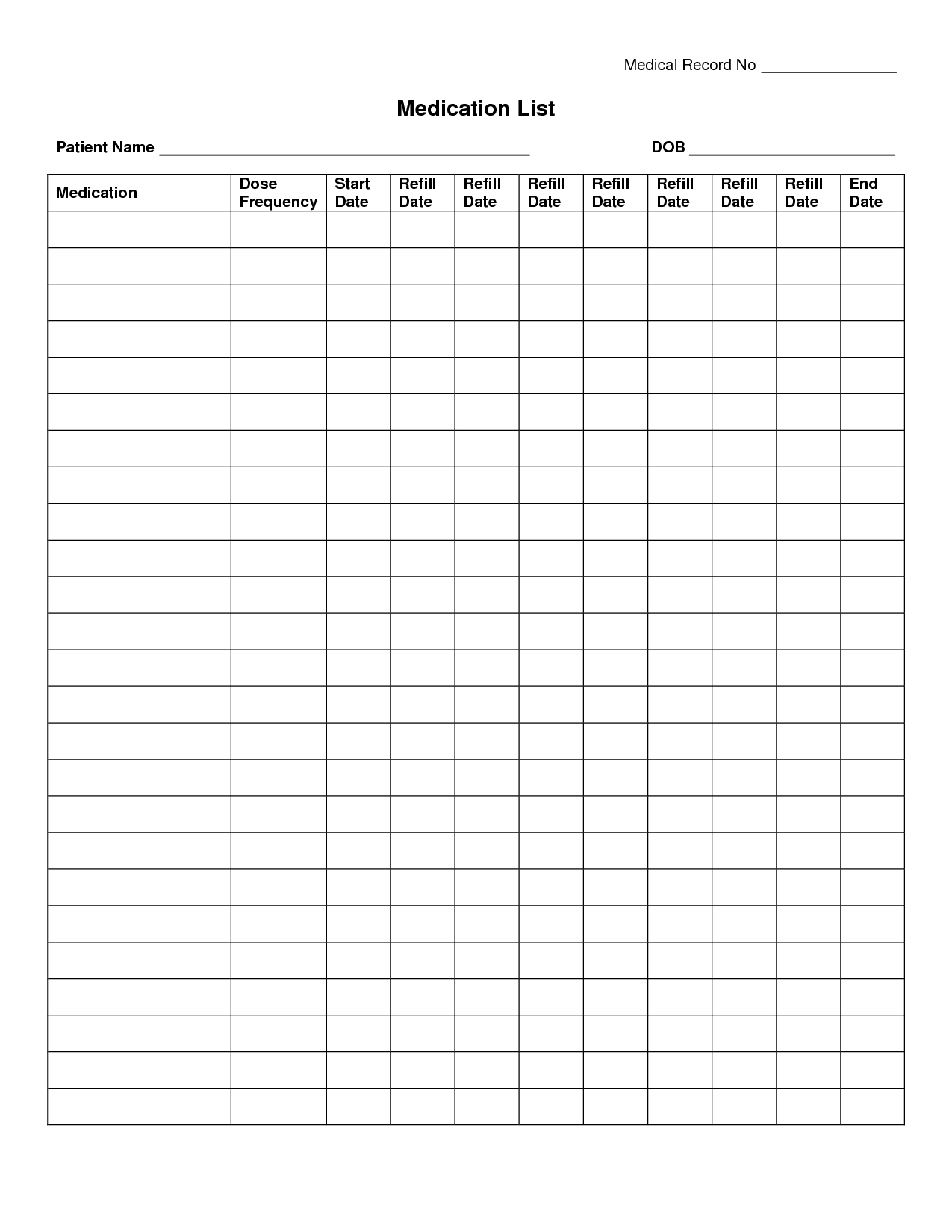 Editable Printable Excel Medication Record Sheet Medication Gambaran