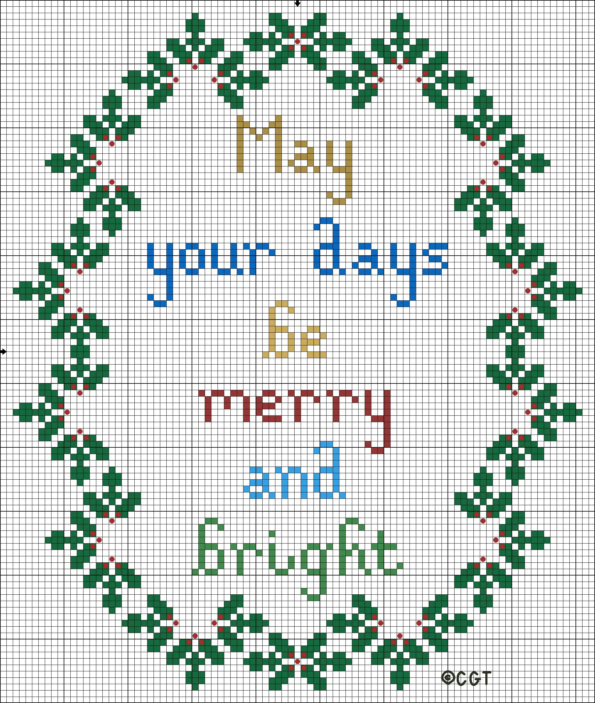 Free Merry And Bright Christmas Cross Stitch Pattern | Cross Stitch - Free Printable Cross Stitch Christmas Stocking Patterns