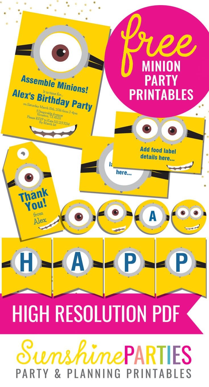 Free Minion Party Printables - Enjoy The Invitation, Birthday Banner - Free Printable Minion Food Labels