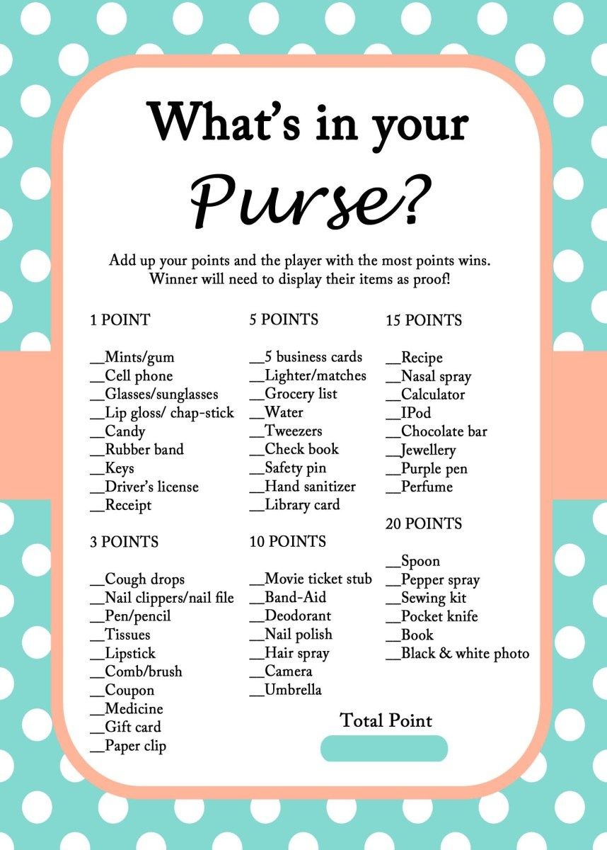 Free Mint Bridal Shower Game Printables | Important Info | Bridal - Free Printable Bridal Shower Games What&amp;#039;s In Your Purse