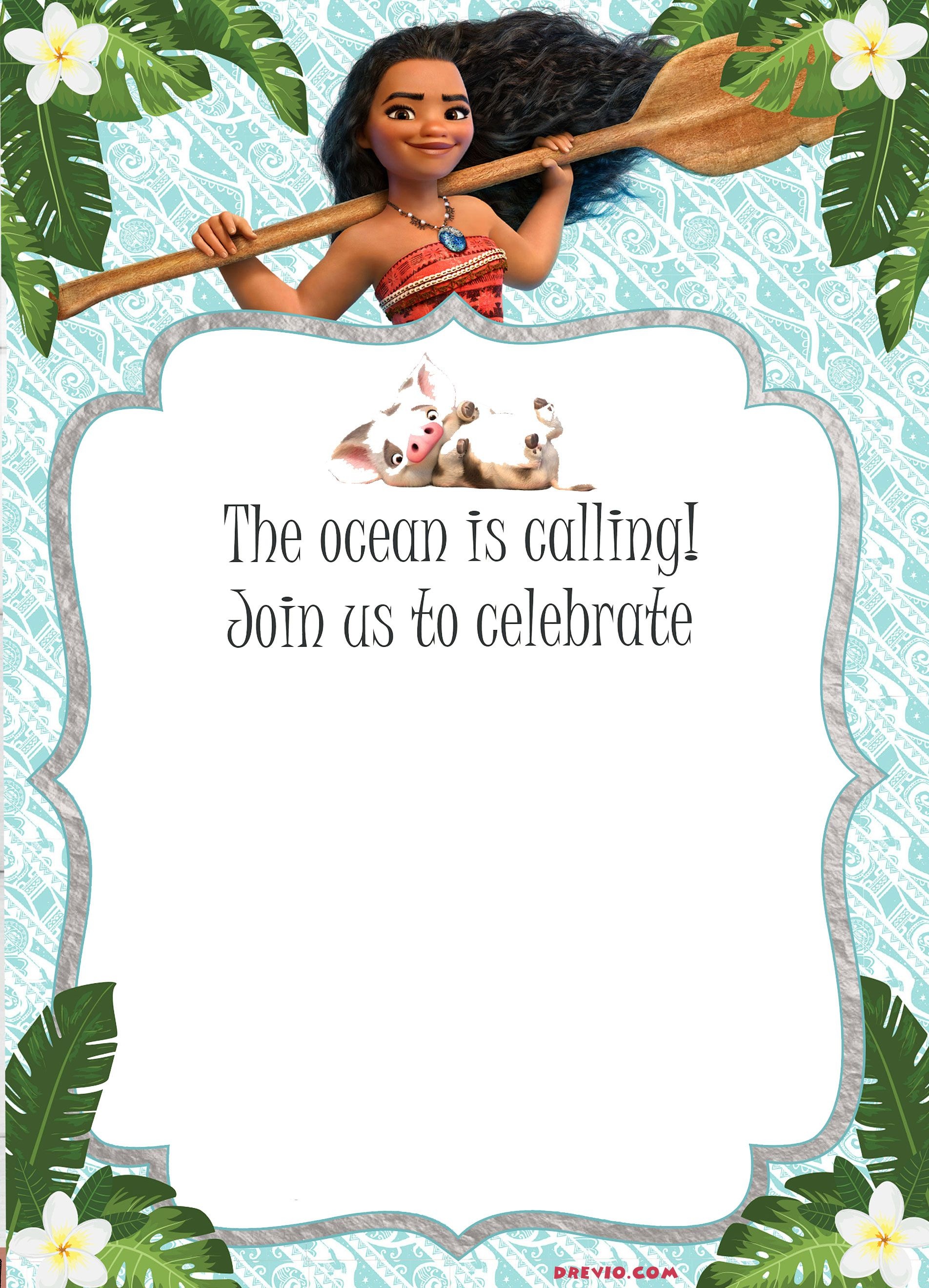 Free Moana Birthday Invitation Template | Moana / Luau Themed - Free Printable Moana Birthday Cards