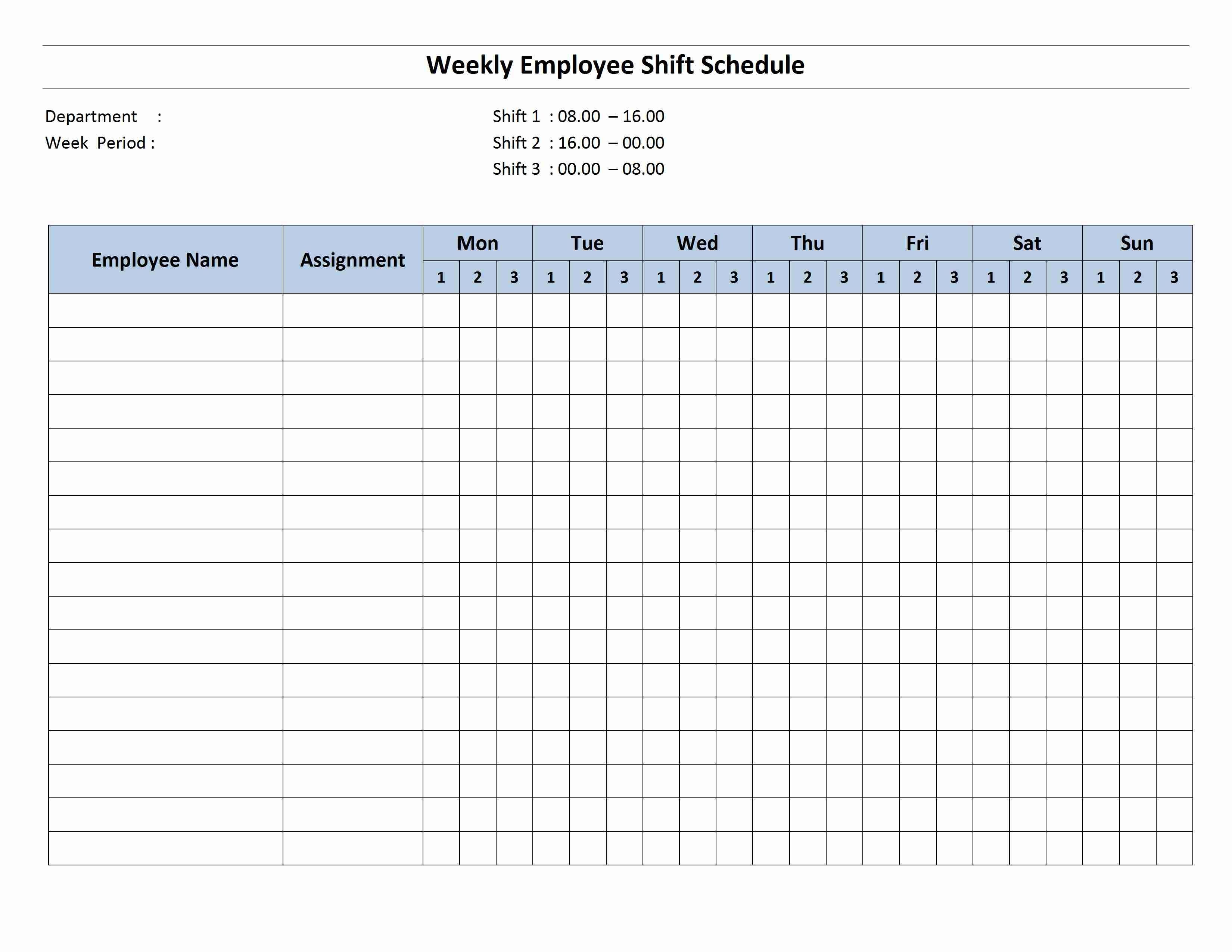 student weekly work schedule template