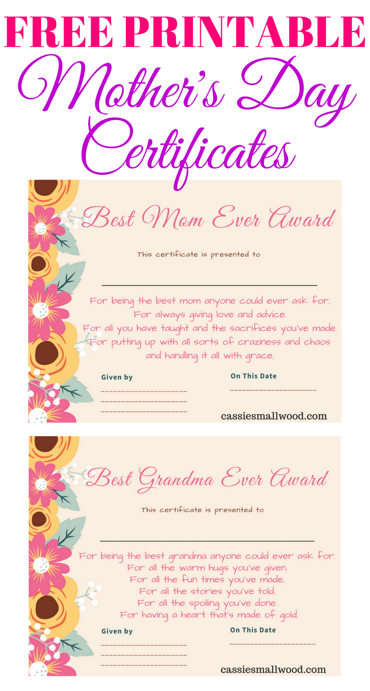 Free Mother&amp;#039;s Day Printable Certificate Awards For Mom And Grandma - Free Printable Best Daughter Certificate