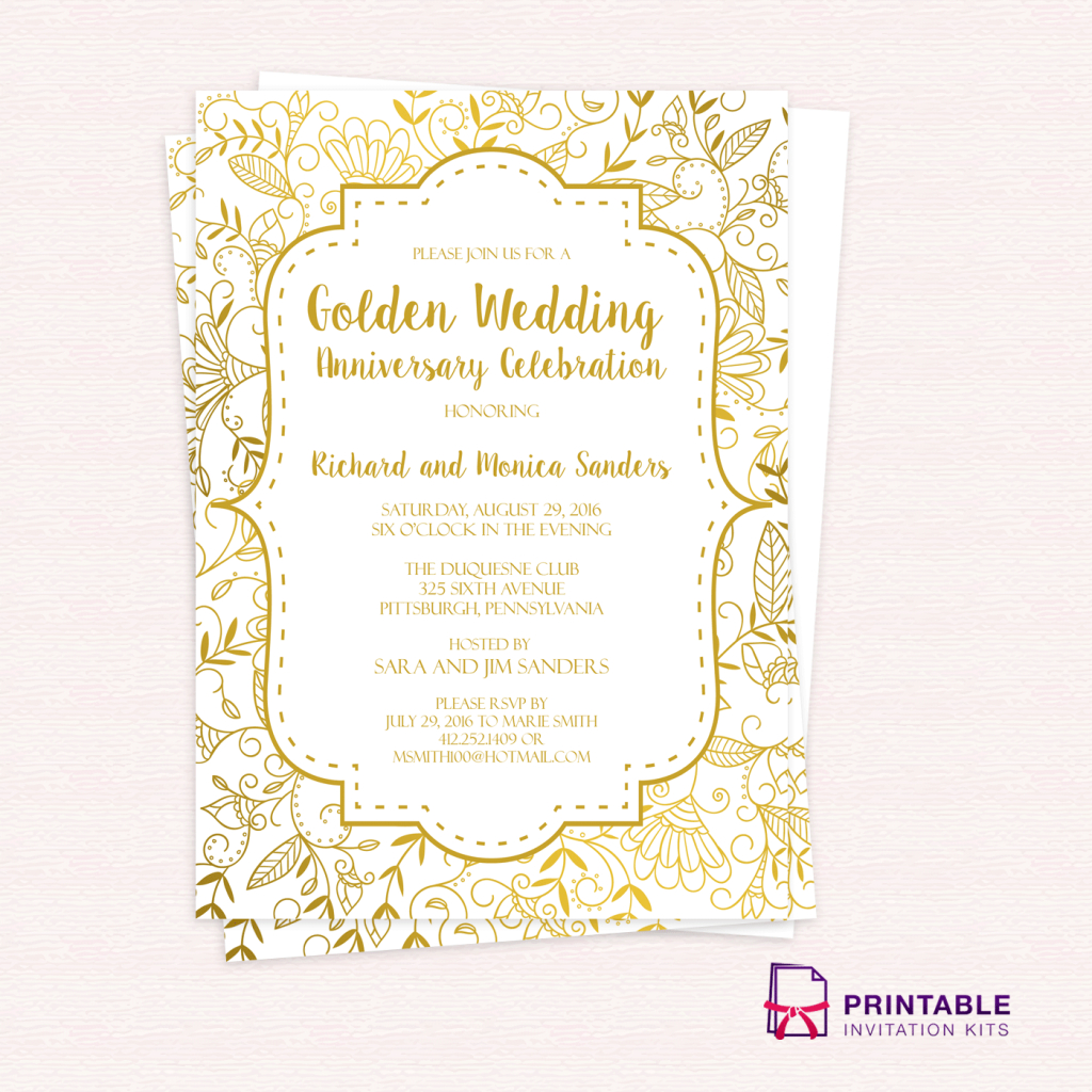 Free Pdf Template - Golden Wedding Anniversary Invitation Template - Free Printable 40Th Anniversary Invitations