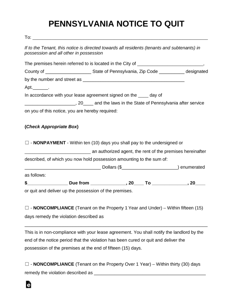 pennsylvania eviction notice form free form resume