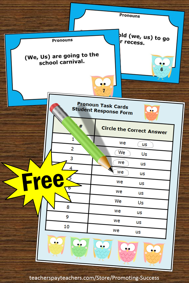 Free Personal Pronouns Task Cards { We Or Us }, Grammar Practice Free