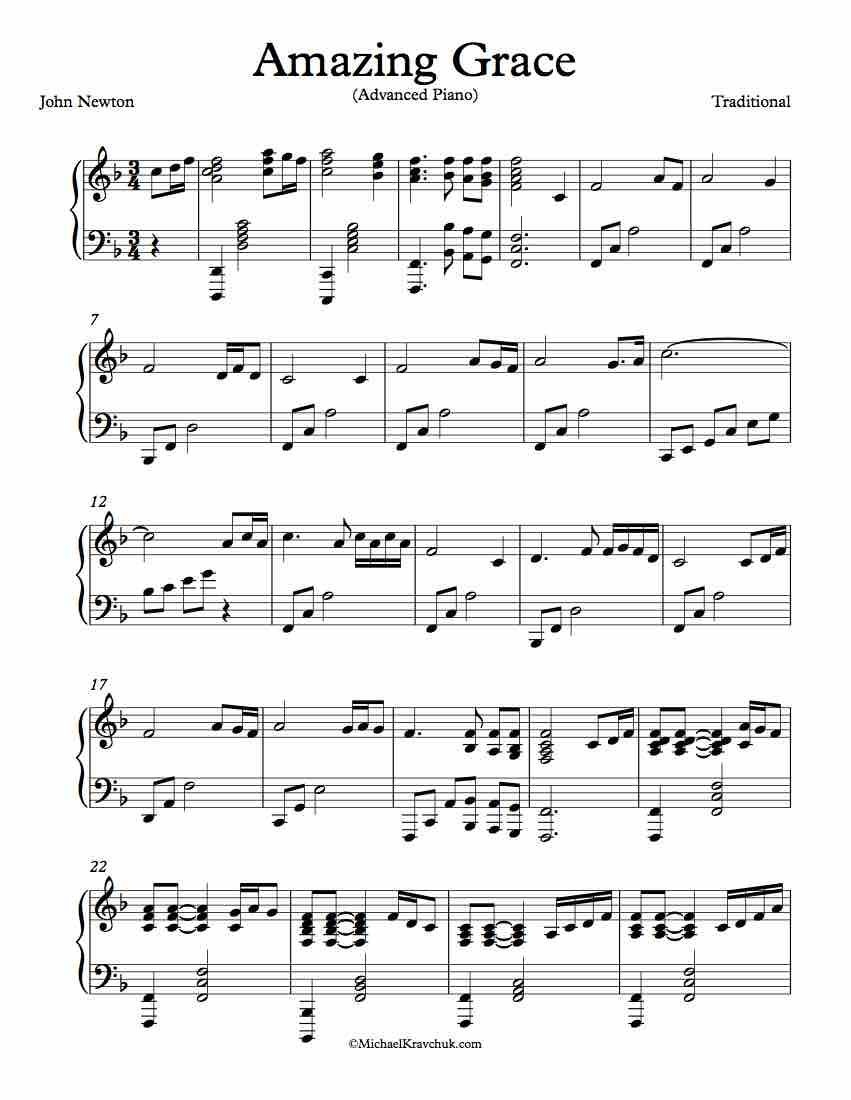 Free Piano Arrangement Sheet Music – Amazing Grace | I Love Music - Free Printable Classical Sheet Music For Piano