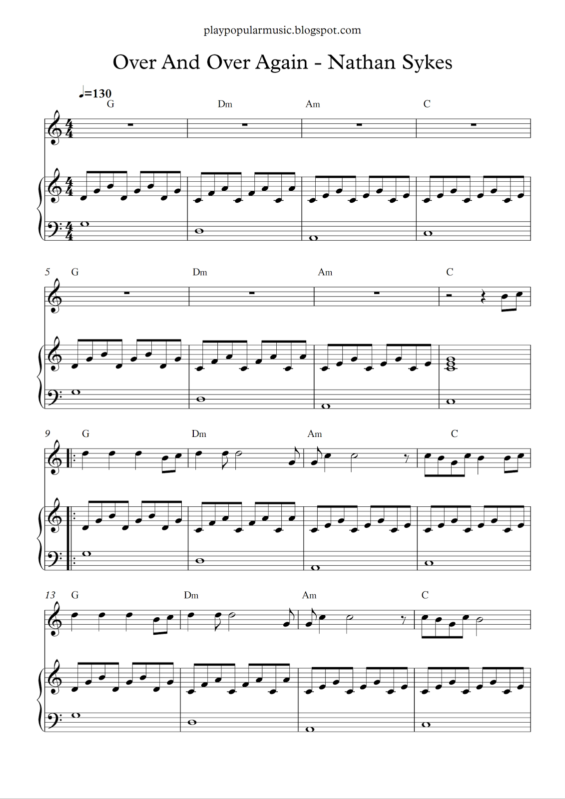 Free Piano Sheet Music: Over And Over Again - Nathan Sykes.pdf From - Free Printable Music Sheets Pdf