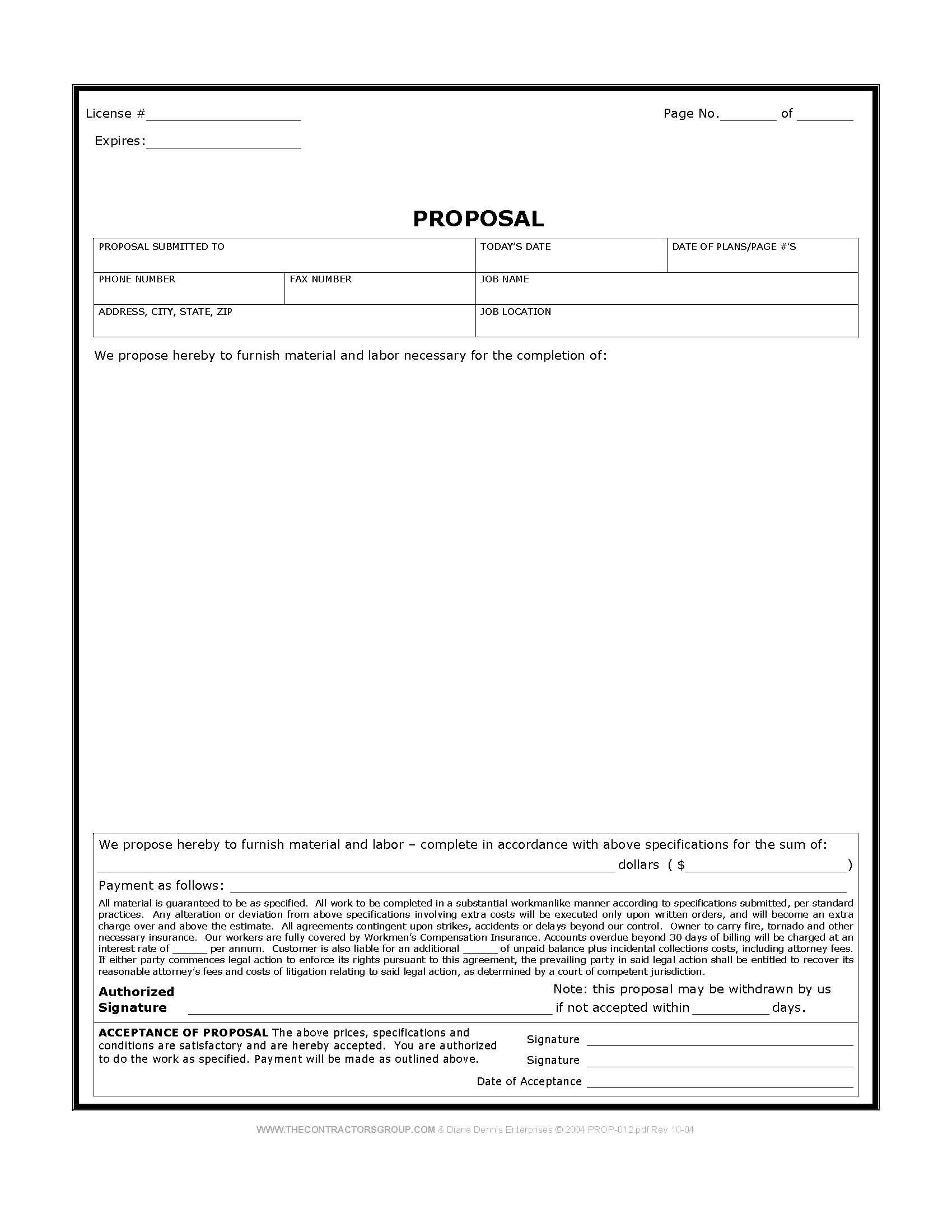 Free Print Contractor Proposal Forms | Construction Proposal Form - Free Printable Home Improvement Contracts