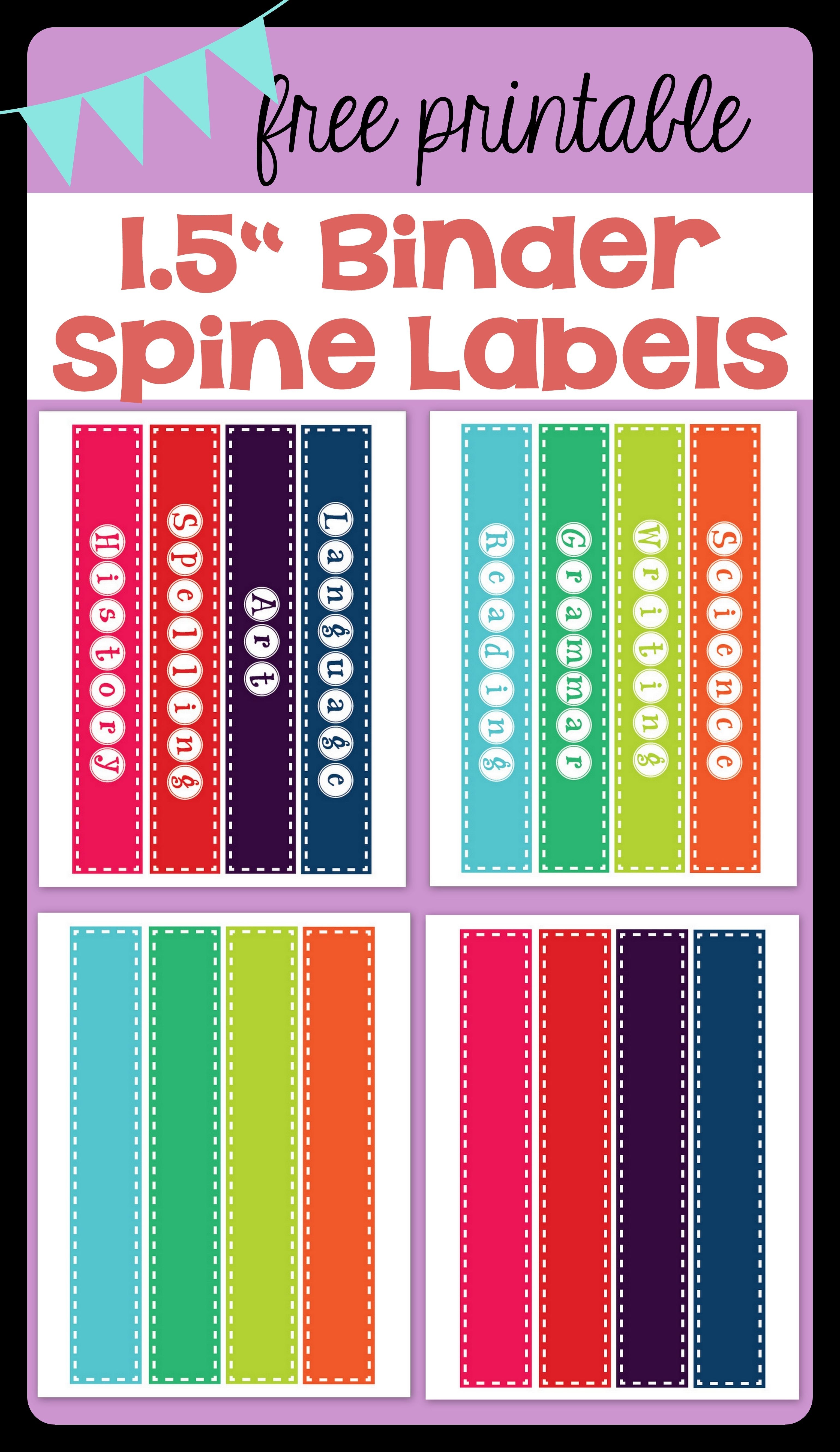 Free Printable 1.5&amp;quot; Binder Spine Labels For Basic School Subjects - Free Printable File Folder Labels