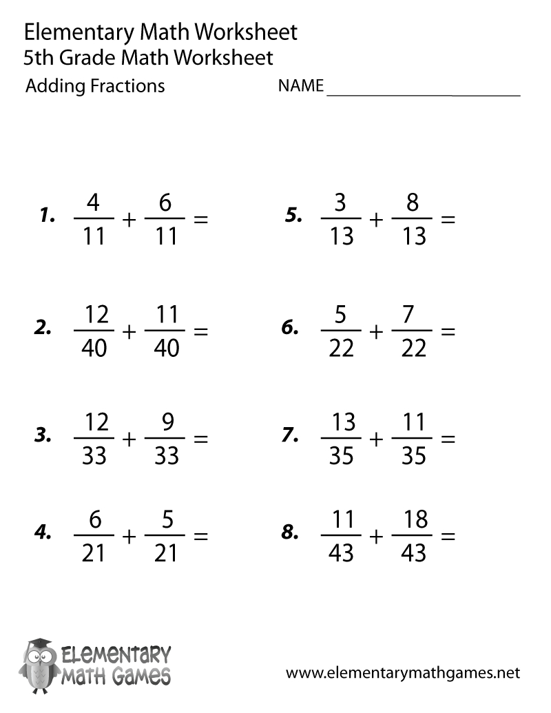 Free Printable Adding Fractions Worksheet For Fifth Grade - Free Printable Worksheets For 5Th Grade