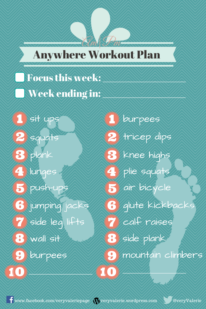 Free Printable: Am/pm Workout Plan | &quot;veryvalerie&quot; - Free Printable Gym Workout Plans