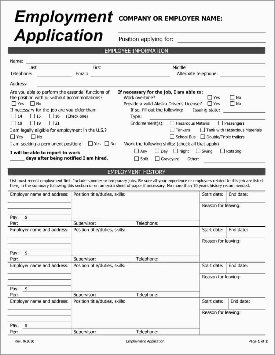 Free Printable Application For Employment Template Unique 50 Free - Free Printable Job Application Form