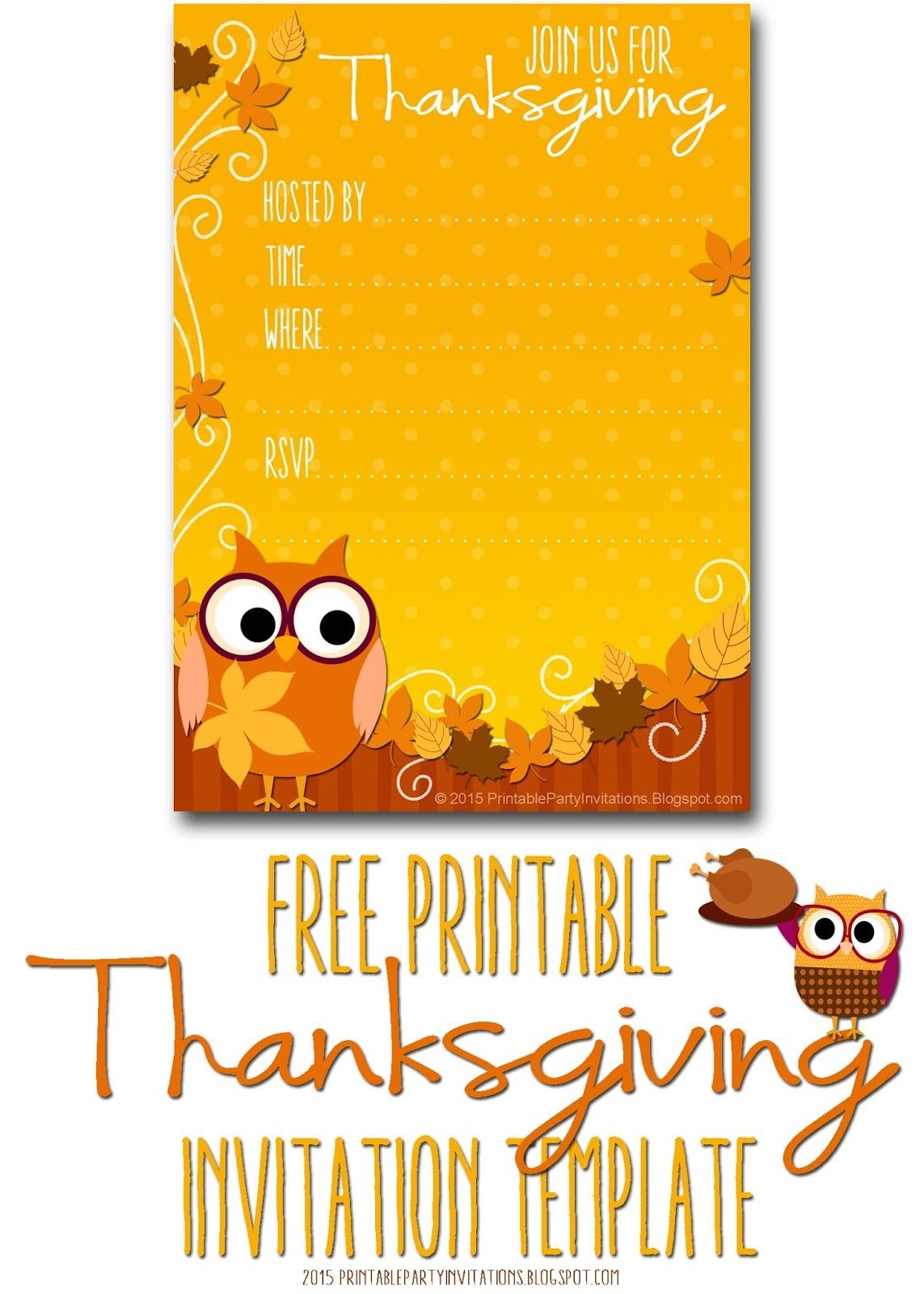 Free Printable Autumn Owl Thanksgiving Invitation Template | Party - Free Printable Thanksgiving Graphics