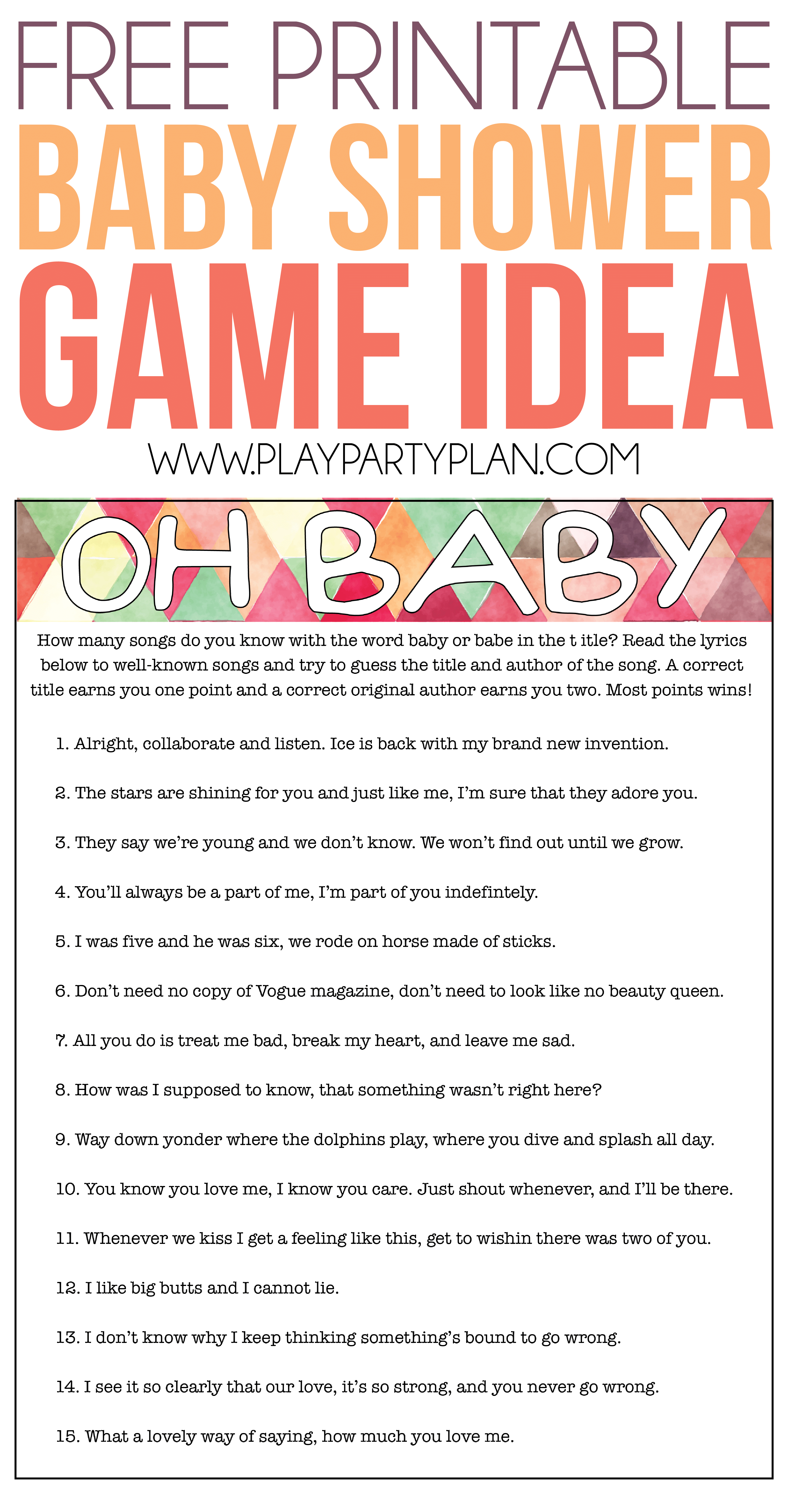 Free Printable Baby Shower Songs Guessing Game - Play Party Plan - Free Printable Baby Shower Games