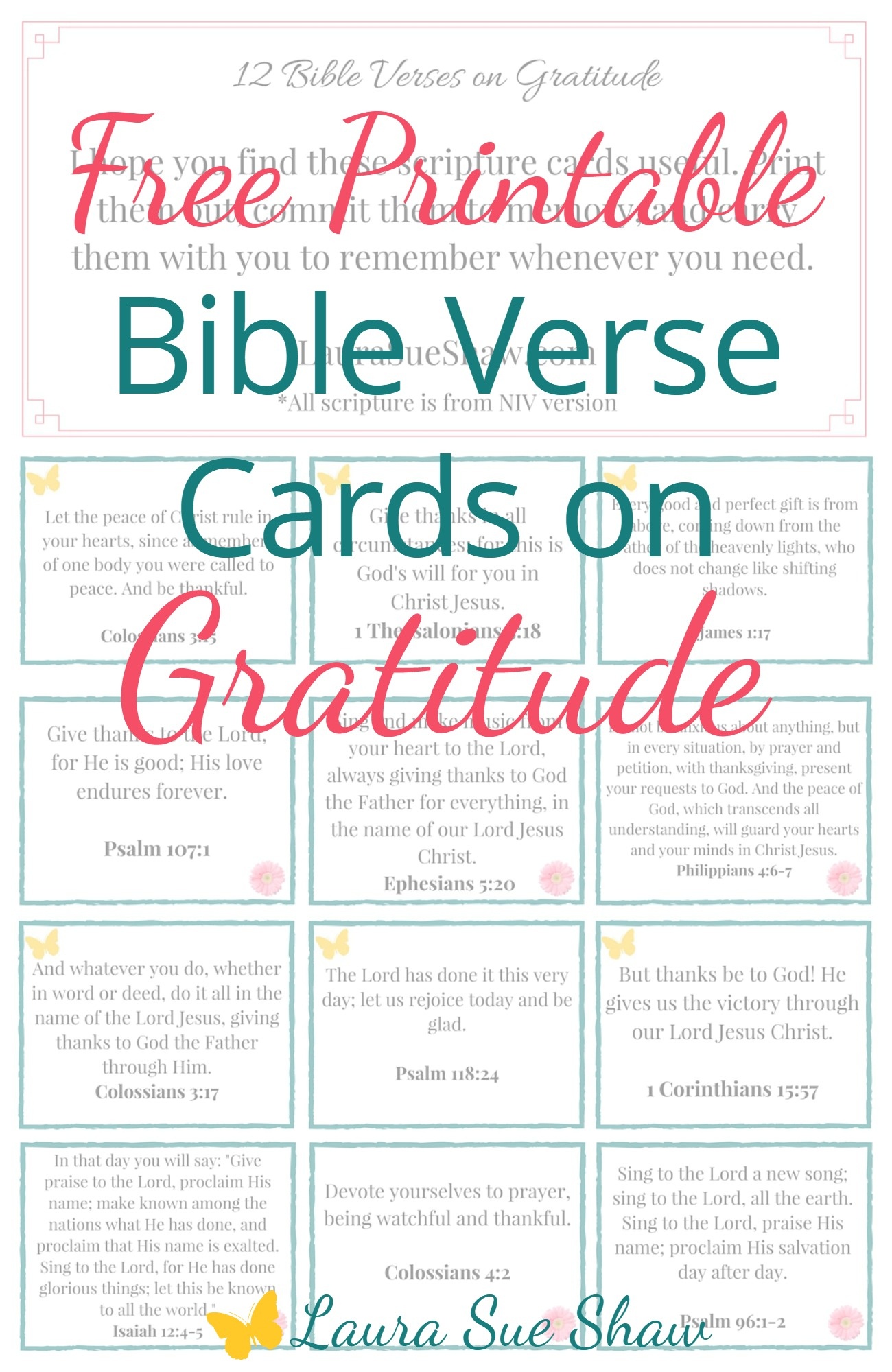 Free Printable Bible Verse Cards On Gratitude - Laura Sue Shaw - Free Printable Bible Verse Cards
