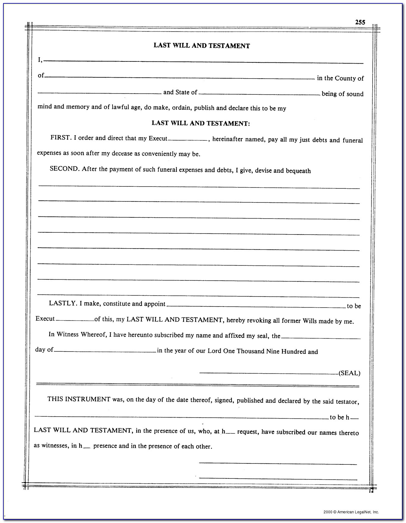 Free Printable Blank Last Will And Testament Forms - Form : Resume - Free Printable Last Will And Testament Blank Forms