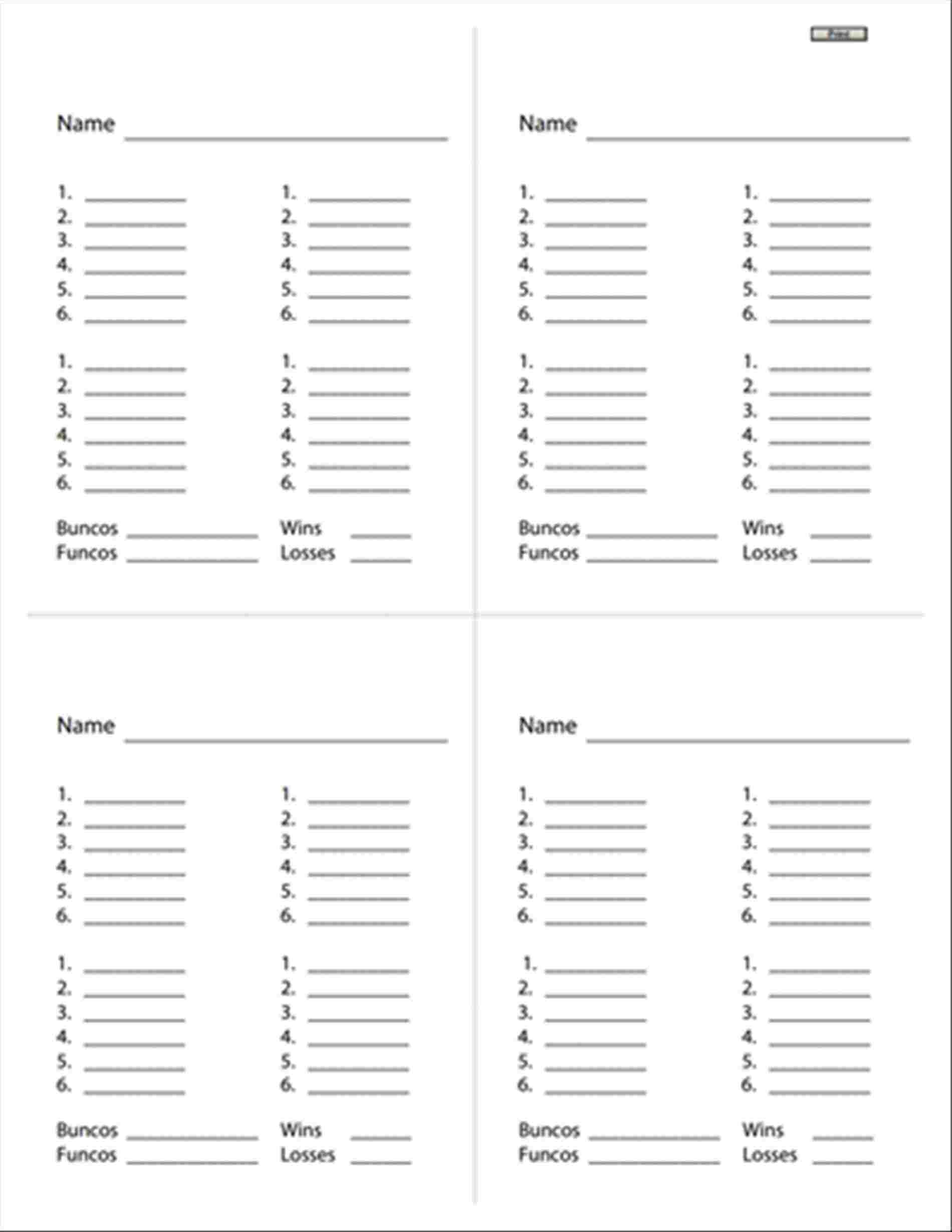 Free Printable Bunco Cards