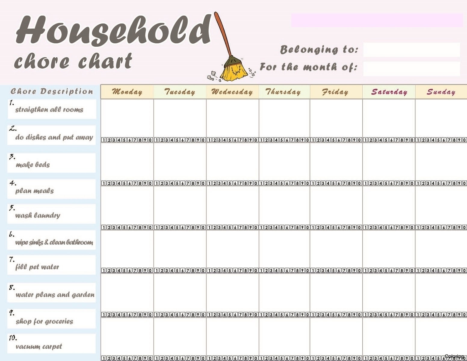 Free Printable Chore Charts For Adults | Chart And Printable World - Chore Chart For Adults Printable Free
