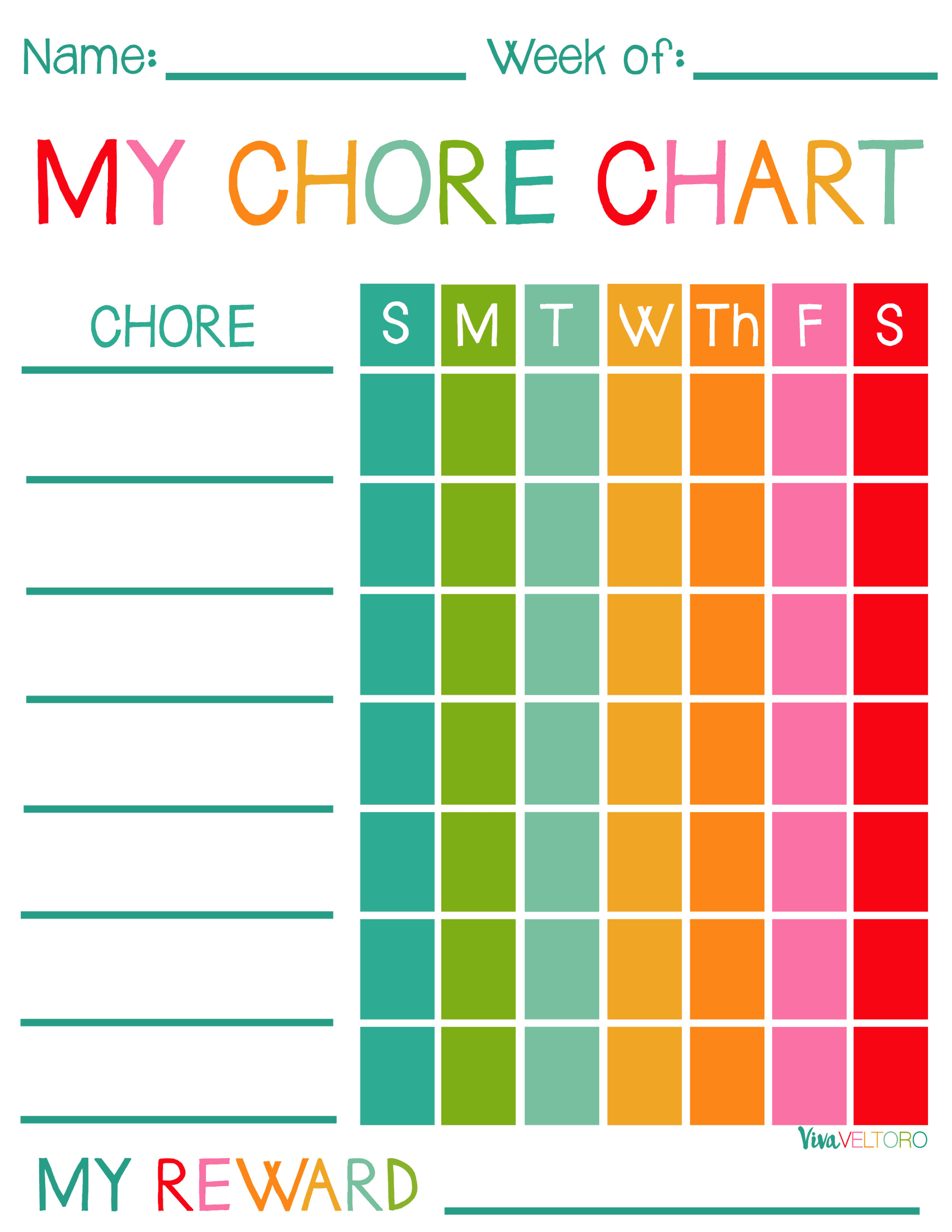 Free Printable Chore Charts For Kids! - Viva Veltoro - Free Printable Chore Charts