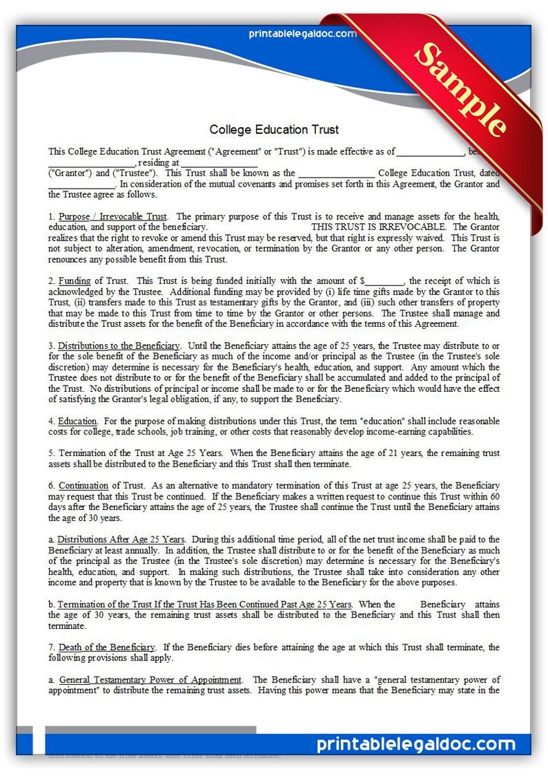 Free Printable College Education Trust | Sample Printable Legal - Free Printable College Degrees