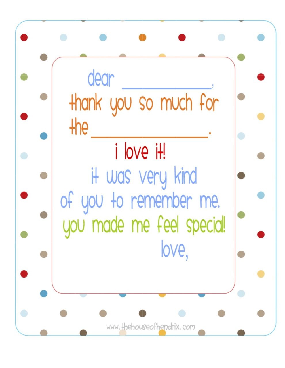 Free} Printable Fill In The Blank Thank You Note (Polka Dots) | Misc - Free Printable Thank You Notes