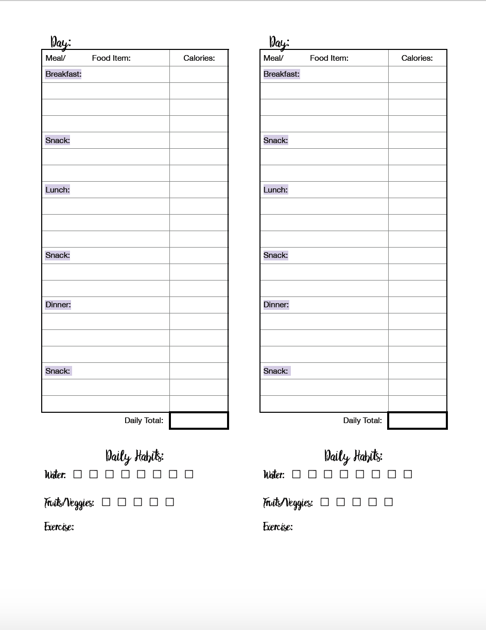 Free Printable Food Journal: 6 Different Designs - Free Printable Calorie Counter Journal
