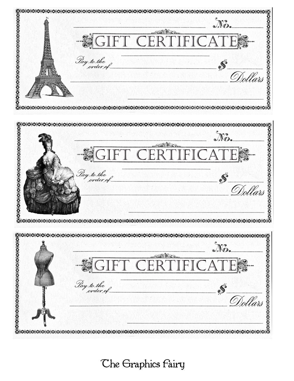Free Printable - Gift Certificates - The Graphics Fairy - Free Printable Gift Certificates
